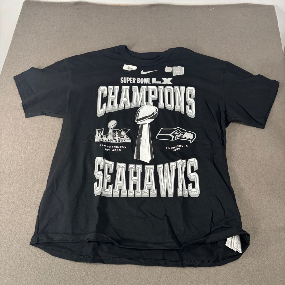 Nike Seattle Seahawks Super Bowl LX Champions T-Shirt Mens Size XL Black Sport